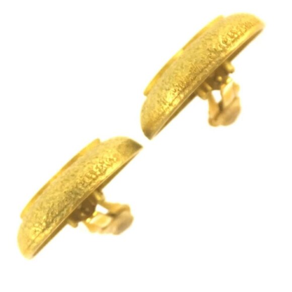 CHANEL Vintage CC 24K Gold Plated Clip-On 1" Round Medallion Logo Earrings w/Box - Picture 4 of 5